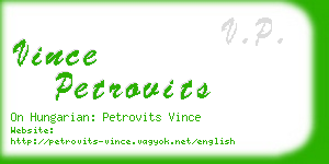 vince petrovits business card